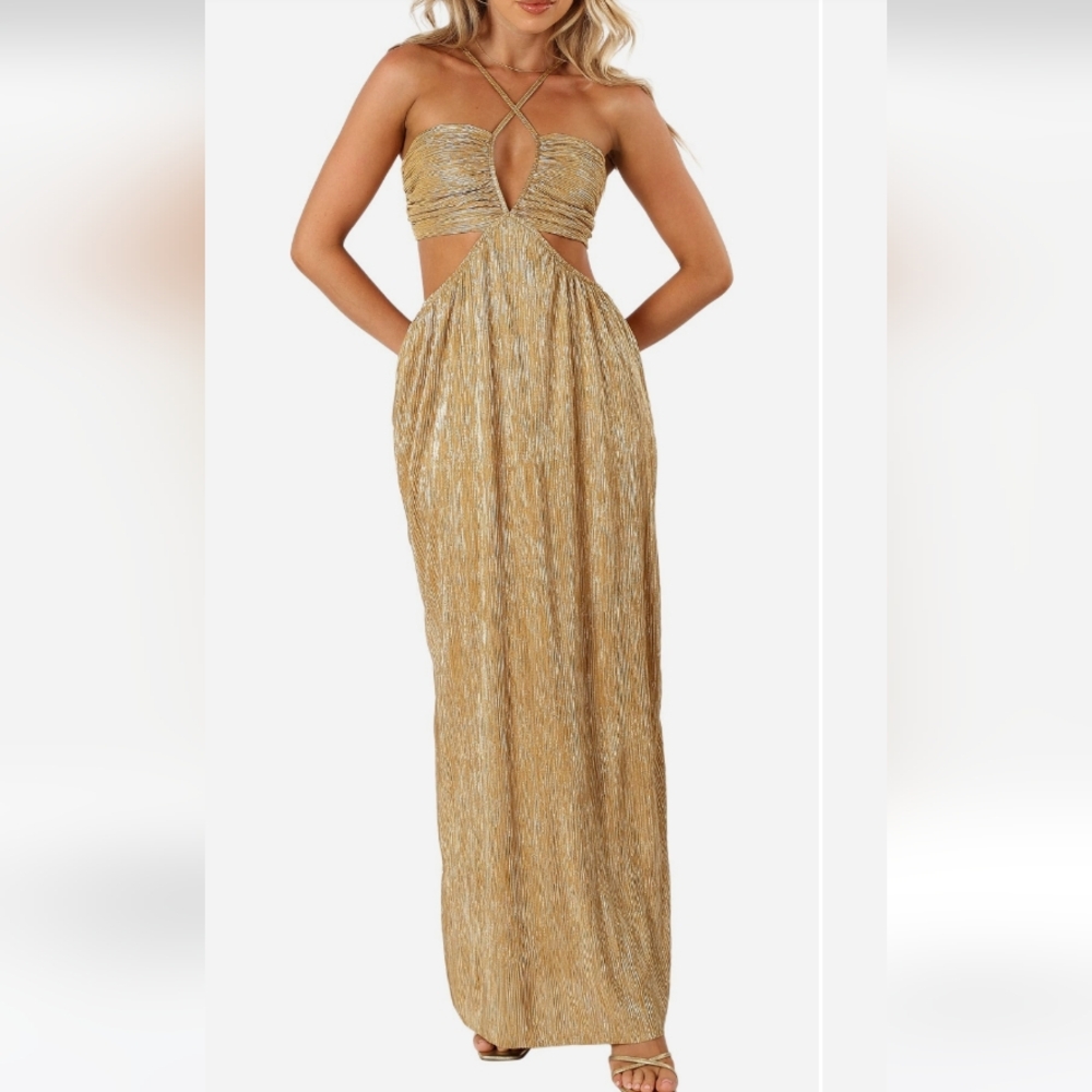 Petal & Pup Gold Cut Out Maxi Dress